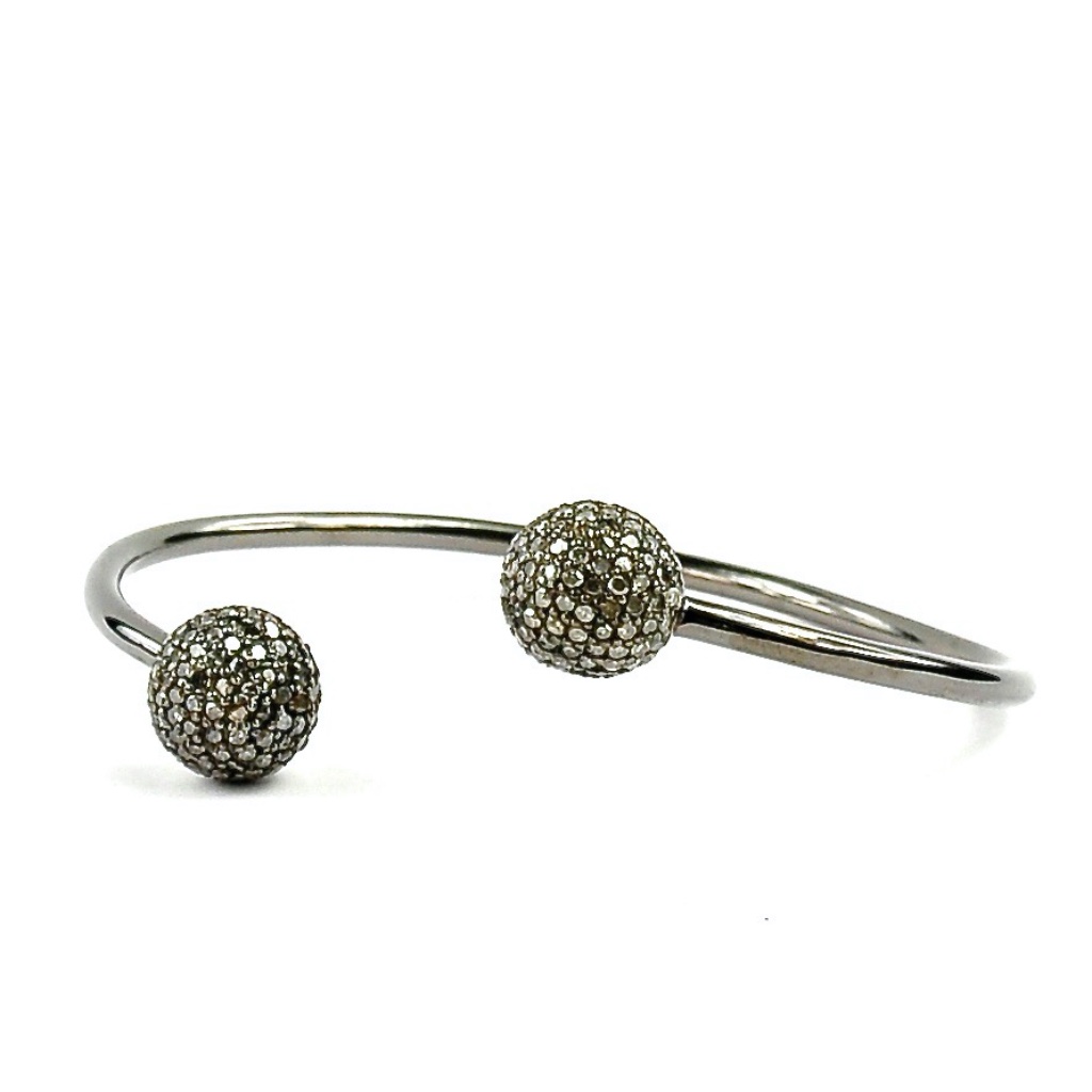 Sterling Silver Pave Natural Diamond Bracelet/Cuff